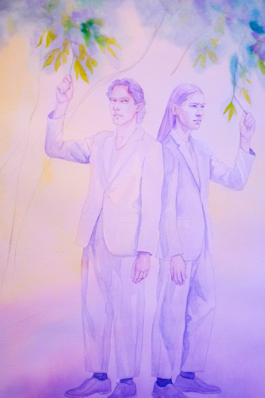 Grounded Together — graphite, gouache, UV wax pigment on cotton paper